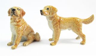 Miniature Ceramic Hand Painted Dog Figurine - Golden Retrievers Set/2