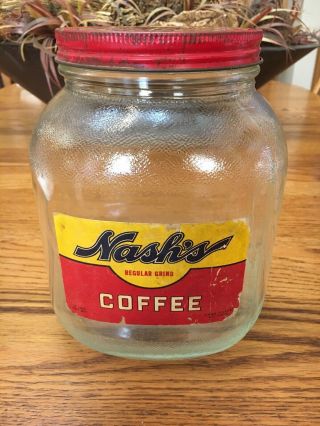 Vintage Glass Nash’s Toasted Coffee Glass Jar