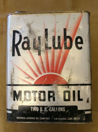 Vintage Raylube 2 Gallon Motor Oil Can Ray Lube Los Angeles Gas&oil 1432