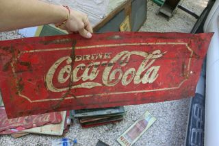 Vintage Drink Coke Coca - Cola Advertising Sign Metal Embossed Soda Pop Tin 18