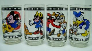 Mickey Mouse Club Film Strip Set Of 4 Glass Minie Pluto Donald Chip & Dale Goofy