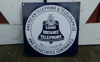 Old Vintage Bell System Long Distance Telephone Telegraph Co.  Porcelain Sign