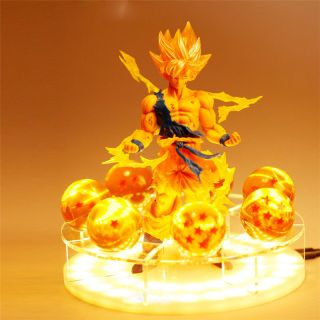 Rare Dragon Ball Z Saiya Goku Crystal Balls Power Up Led Light Pvc Figure