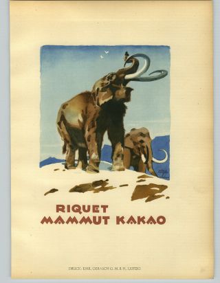 1926 Ludwig Hohlwein Munchen Mammoth Riquet Mammut Kakao Color Poster Print