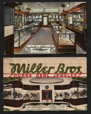 (2) Vintage Jewelry Store Advertising Postcards - 1909 & 1943 - Vf