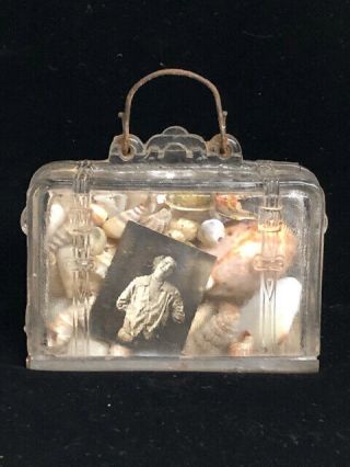 Vintage Figural Glass Suitcase Candy Container Filled W/ Momentos