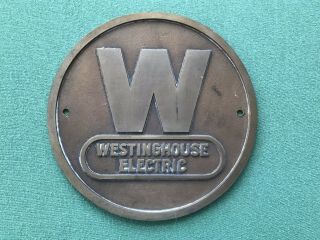Rare Vintage Brass Westinghouse Electric Round Sign Plate Old Logo