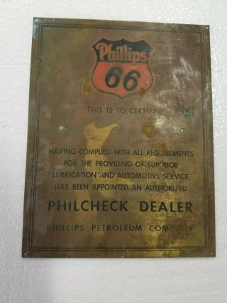 Phillips 66 Petroleum Company Philcheck Dealer Brass Sign