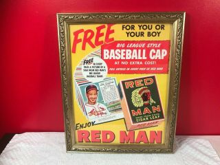Rare 1953 Red Man Chewing Tobacco Mlb Baseball St.  Louis Cardinals Framed Sign