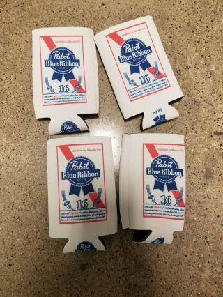 Set Of 4 Pabst Blue Ribbon Beer Can Coozy - Coozie.  Fits 16 Ounce Can.