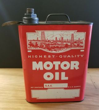 Vintage Highest Quality Motor Oil Can 8 U.  S.  Quarts / Fantastic & Rare