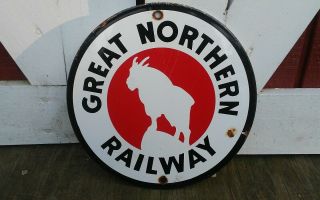 Old Vintage Great Northern Railway Railway Porcelain Metal Sign Train Route