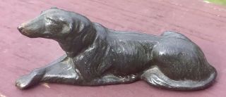 Antique Russian Borzoi Wolfhound Dog Laying Down Cast Metal Statue Figure 3.  5 "