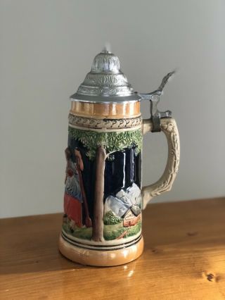 Large Vintage West German Ceramic Beer Stein /w Lid - 1l