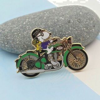Snoopy On Motorcylce Pin British Motorcycle Company Woodstock Green Tank