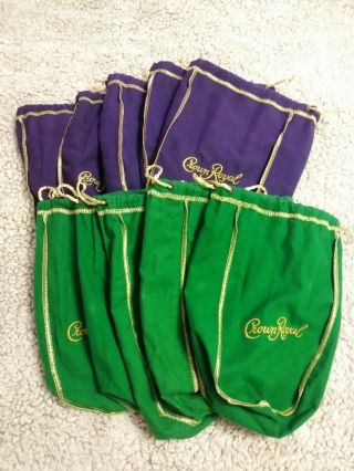 10 Crown Royal Bags 5 Purple And 5 Green Felt.  1 Liter 1
