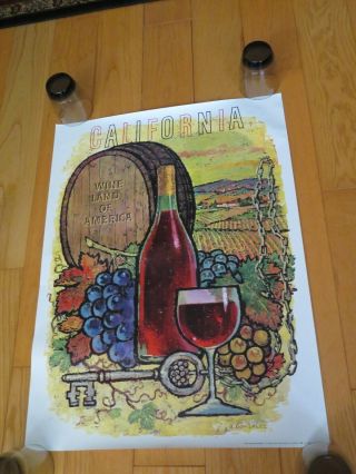 1965 Amado Gonzalez California Wine Land Of America Poster Barrel Bottle Glass,
