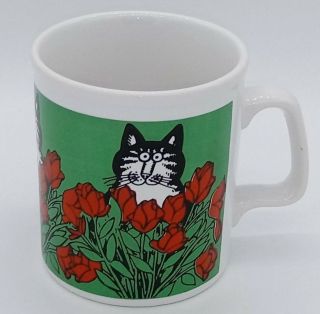 B Kliban Cat Coffee Mug Cup Rose Flowers Kiln Craft English Ironstone Vintage