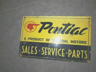 Porcelain Pontiac Sales - Service Enamel Sign Size 12 " X 8 " Inches