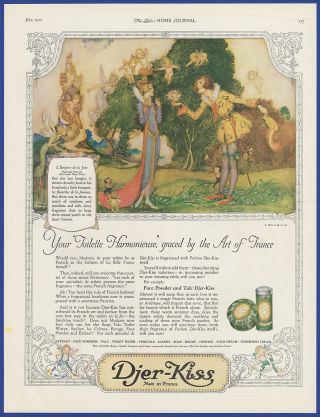 Vintage 1922 Djer - Kiss Perfume Fairies Paris Art Decor Ephemera Print Ad 20 
