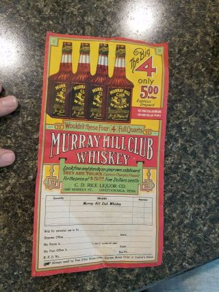 Pre - Pro Order Form & Price List Murray Hill Club Whiskey,  Chattanooga,  Tennessee