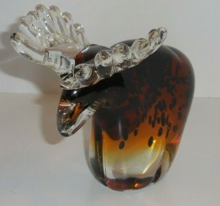 Hand Crafted Amber Glass Moose Figurine Art Glass