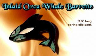 Inlaid Orca Whale Hand Crafted Inlaid Stone,  Shell,  Barrette By Barry Stein