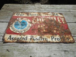 Vintage Ghostley Pearl Poultry Feed Sign Advertising Chicken Farm Farming