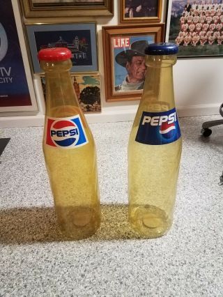 Set Of 2 Vintage Giant Plastic Pepsi Twist Bottle Coin Bank
