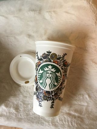 Starbucks Reusable Grande Flowers Floral 16 Oz Plastic Coffee Tea Cup Mug 5