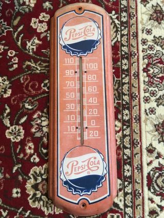 Vintage 1950s Pepsi Cola Metal Advertising Thermometer.  100.