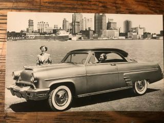 1953 Monarch Hardtop Windsor Ontario Canada Detroit Skyline Promo Postcard Ford