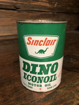 Vintage Sinclair Dino Econoil Motor Oil Quart Can - Dinosaur Full Can /