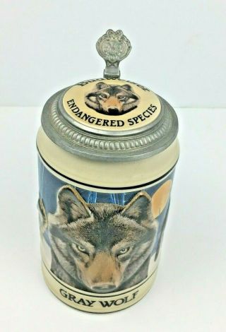 1994 Budweiser Endangered Species Beer Stein Gray Wolf Anheuser Busch 92311