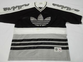 Vintage 90’s Adidas Big Logo Jersey T Shirt Three Stripes Rap Hip Hop Run Dmc Xl