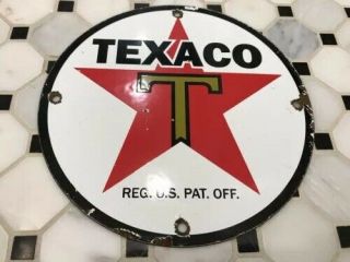 Vintage Texaco Gasoline Porcelain Sign Gas Station Pump Plate Service Motr Oil