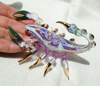 Green Blue Scorpion Figure Hand Blown Art Glass Gild 4 1/8 Inches - Gift Decor