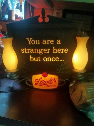 Vintage Strohs Bar Light " You Are A Stranger Here But Once " 18 " X18 "