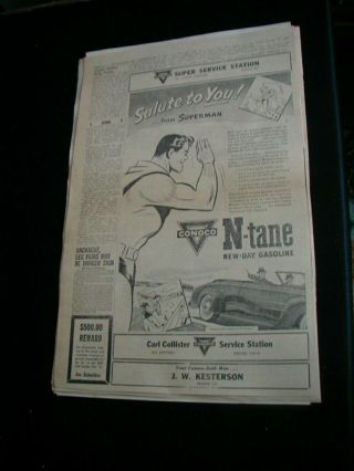 Rare 1945 Conoco Gas Station Newspaper Ad Superman N - Tane Ad