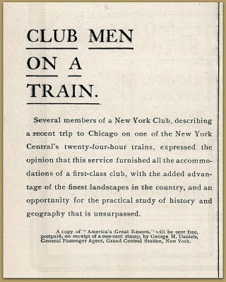 1900 C York Central Railroad " Club Men On A Train " First Class Opinion Ad