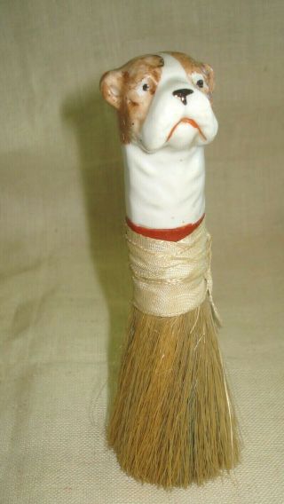 Antique Porcelain Boxer Dog Vanity Crumb Brush Whisk Broom 6 " - Japan