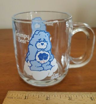 Rare Vintage Care Bear Grumpy Bear Glass Coffee Tea Cup Mug 1984