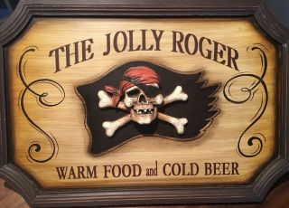 The Jolly Roger Pub Sign Collectible Memorabilia Wood Pirates Skull Wall Decor