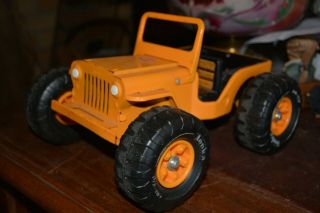 Vintage 1970’s Orange Pressed Steel Tonka Jeep Mr - 970 Great Shape