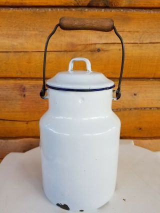 Antique Vintage White Enamel Pail (Pot) with lid/handle,  and cup 2