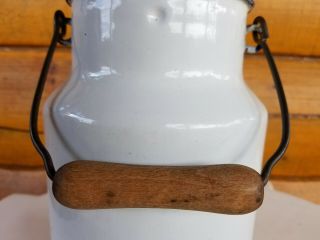 Antique Vintage White Enamel Pail (Pot) with lid/handle,  and cup 3