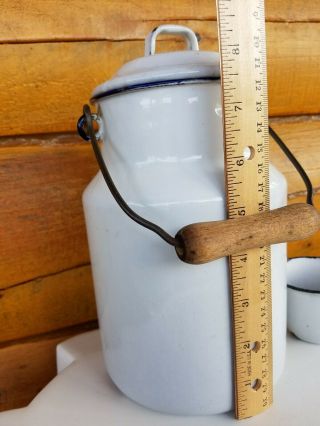 Antique Vintage White Enamel Pail (Pot) with lid/handle,  and cup 4