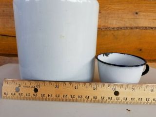 Antique Vintage White Enamel Pail (Pot) with lid/handle,  and cup 5