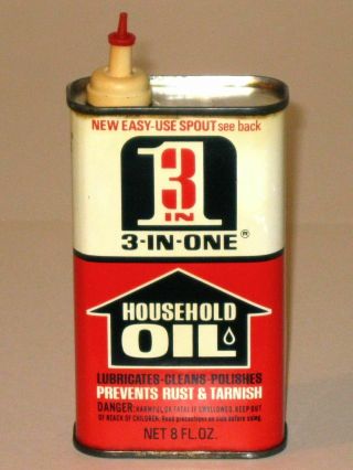 Vintage 1968 3 - In - One Advertising Tin Oil Can 8 Oz Three In One Handy Oiler