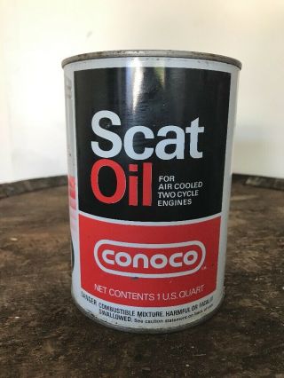 Vintage 1 Quart Metal Conoco Scat Motor Oil Can Full